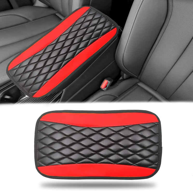 Vrasly Car Center Console Cover, Universal Leather Waterproof Armrest Seat Box Cover Protector, Comfortable Car Decor Accessories Fit for Most Cars, Vehicles, SUVs-Red - Image 1